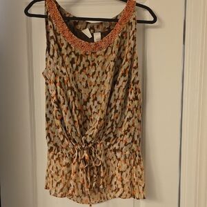 Emma James Patterned Tank Top with Beaded Neckline